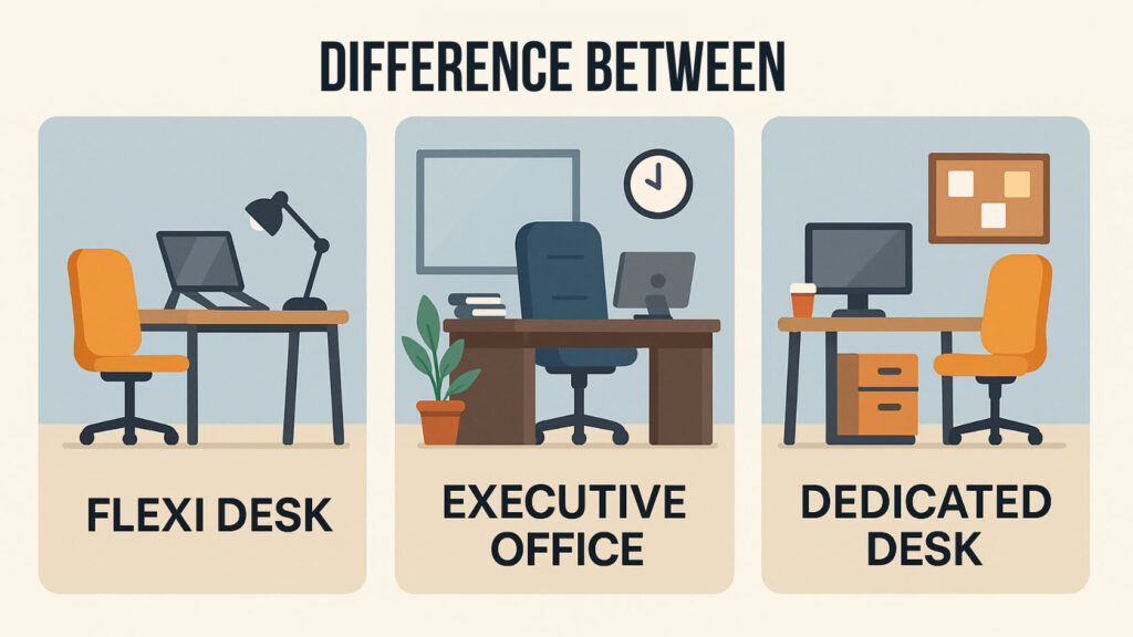 difference between flexi-desk executive office and dedicated desk